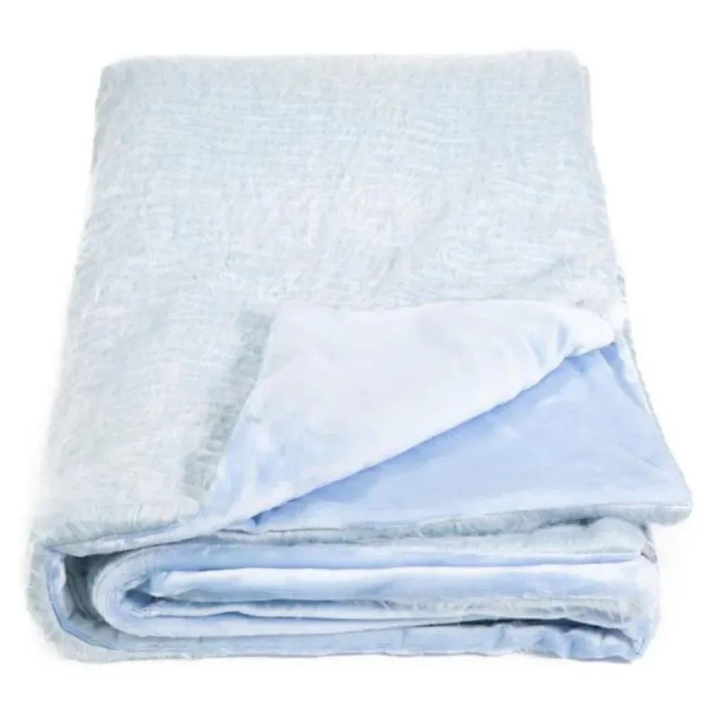 AVIVA STANOFF Wavy Mong Dusty Blue Faux Fur Throw 50X70”
